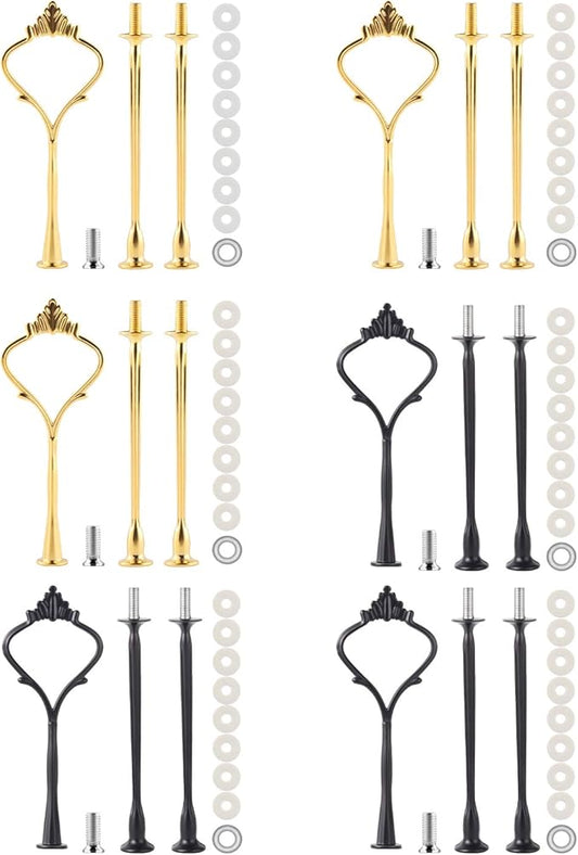 MSDADA 6 Piece Tiered Cake Stand Hardware Kit - 3-Tier Crown Mold Fittings for Wedding & Party Dessert Displays - Resin Cupcake Holder for Serving Platters (Gold & Black, M)