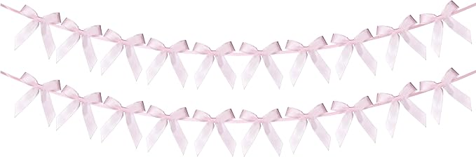 2pcs Pink Bow Garland Banner - 8.3 Feet Coquette Ribbon Bow Party Decorations for Baby Shower Girls, Birthday Party, Bridal Shower Decor (Pink)