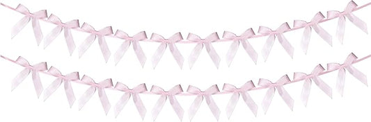 2pcs Pink Bow Garland Banner - 8.3 Feet Coquette Ribbon Bow Party Decorations for Baby Shower Girls, Birthday Party, Bridal Shower Decor (Pink)