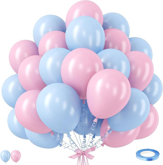Gender Reveal Balloons, 12 Inch Pink Blue Latex Balloon, Baby Pink and Light Blue Party Helium Balloons for Boys or Girls Baby Shower Gender Reveal Party Decorations Birthday Wedding Supplies