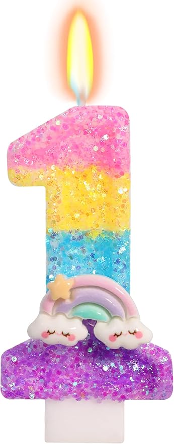Rainbow Candles for Cakes, Number 1 Candle Rainbow Cake Topper for First Birthday Decorations for Girl and Boy
