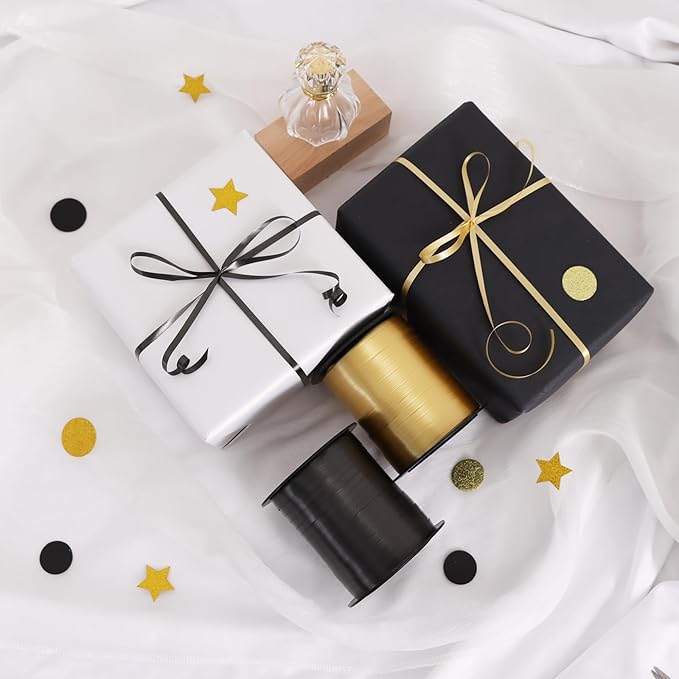 TONIFUL 500 Yards Curling Ribbon-Balloon Ribbon-Balloon String for Art&Craft Decor,Gift Wrapping,Ribbons and Bows for Christmas New Year Halloween Birthday Gifts Graduation Supplies (Black and Gold)