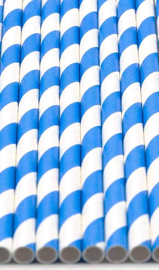 Pack of 150 Sky Blue Swirls Biodegradable 4-Ply Paper Drinking Straws (Compostable, Non-toxic, BPA-free)