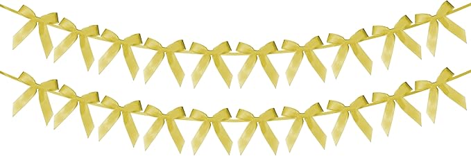 2pcs Gold Bow Garland Banner - 8.3 Feet Coquette Ribbon Bow Party Decorations for Baby Shower Girls, Birthday Party, Bridal Shower Decor (Gold)