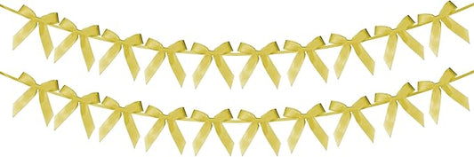 2pcs Gold Bow Garland Banner - 8.3 Feet Coquette Ribbon Bow Party Decorations for Baby Shower Girls, Birthday Party, Bridal Shower Decor (Gold)
