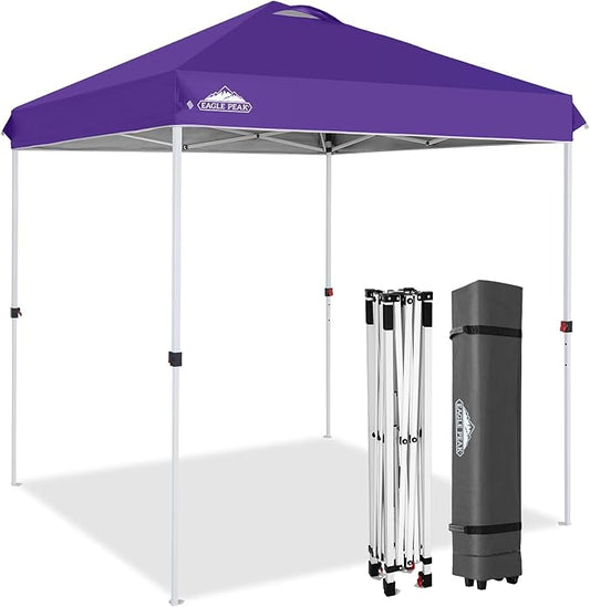 EAGLE PEAK Pop Up Canopy Tent with Wheeled Carry Bag, 8 Stakes, 4 Ropes, Easy Set Up Tent Canopy, 6.6x6.6 ft, Purple