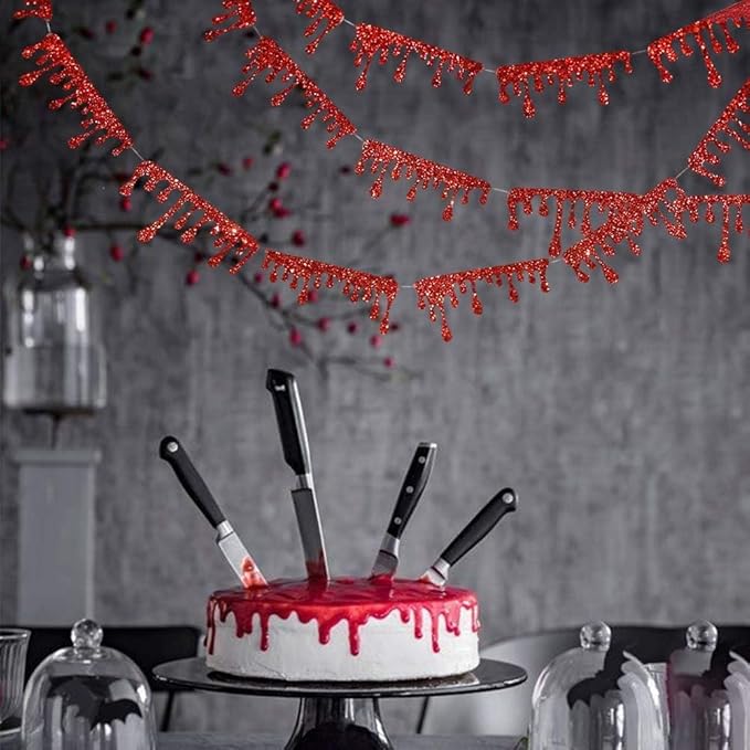 Cheerland Halloween Party Decorations Blood Garland and Rose Butterfly Garland Black and Red Party Supplies