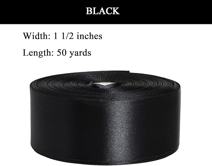 YASEO 1 1/2 Inch Black Solid Satin Ribbon, 50 Yards Craft Fabric Ribbon for Gift Wrapping Floral Bouquets Wedding Party Decoration