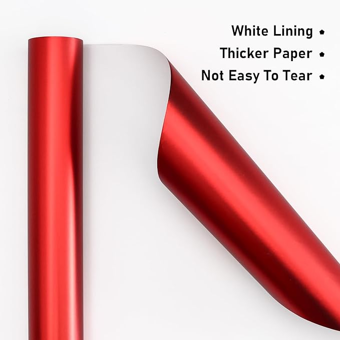 NESCCI Matte Metal Red Wrapping Paper, Solid Color Paper,Gift Wrapping Paper,Perfect for Wedding,Valentine's Day,Birthday, Christmas,Baby Shower,DIY Bouquet (17 Inches X 32.8 Feet)