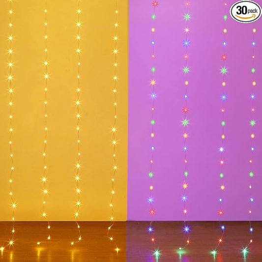 Curtain Lights 8ft x 6ft, 144 LED Warm White & Multi Twinkle Fairy String Lights Curtain Waterproof with Remote & Timer, USB Powered for Indoor Outdoor Wall Bedroom Backdrop Christmas Decor
