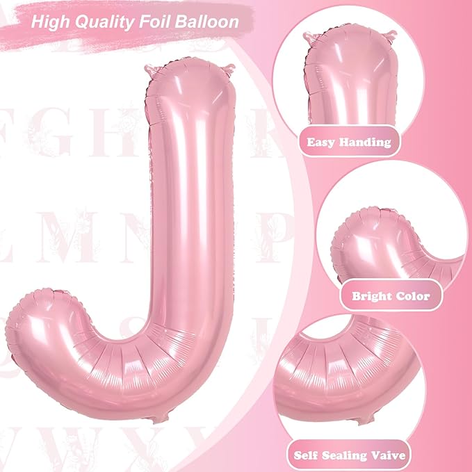 Pastel Pink Balloon Letter J, Large Mylar Alphabet J Custom Balloon Letter Pearl Pink Decor, 40 Inch Inflatable Light Pink Letter J Foil Customize Balloons for Girls Birthday Party Decoration Supplies