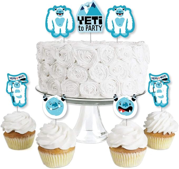 Big Dot of Happiness Yeti to Party - Dessert Cupcake Toppers - Abominable Snowman Party or Birthday Party Clear Treat Picks - Set of 24