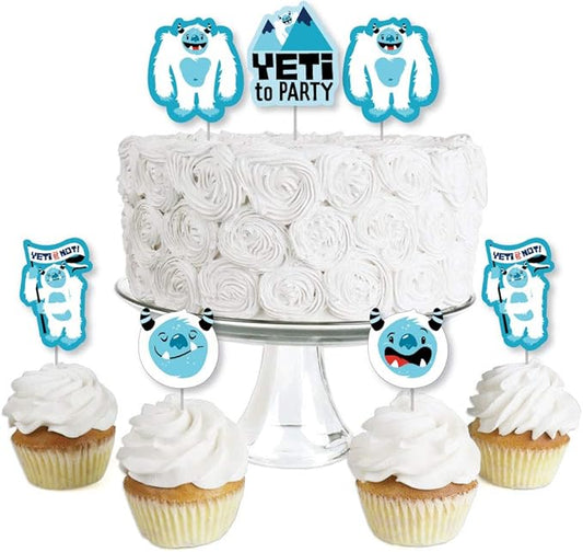 Big Dot of Happiness Yeti to Party - Dessert Cupcake Toppers - Abominable Snowman Party or Birthday Party Clear Treat Picks - Set of 24