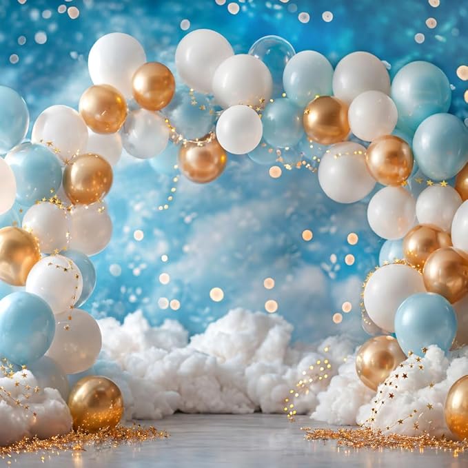 Kate Birthday Backdrops Children Kids Cake Smash Photography Backdrops Balloons Blue Sky Cloud 1st Party Decorations, 10x10ft
