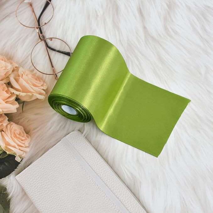 TONIFUL 4 in x 22Yds Wide Glass Green Satin Ribbon Solid Fabric Large Ribbon for Cutting Ceremony Kit Grand Opening Chair Sash Table Hair Car Bow Gift Wrapping Wedding Party Decoration Christmas