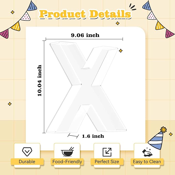 Ledido 10’’ Acrylic Letter Charcuterie Board Box, Reusable Fillable Serving Tray for Candy Cake Fruit Snack, Easy-Clean Acrylic Charcuterie Tray for Birthday Anniversary Party Decorations, Letter X