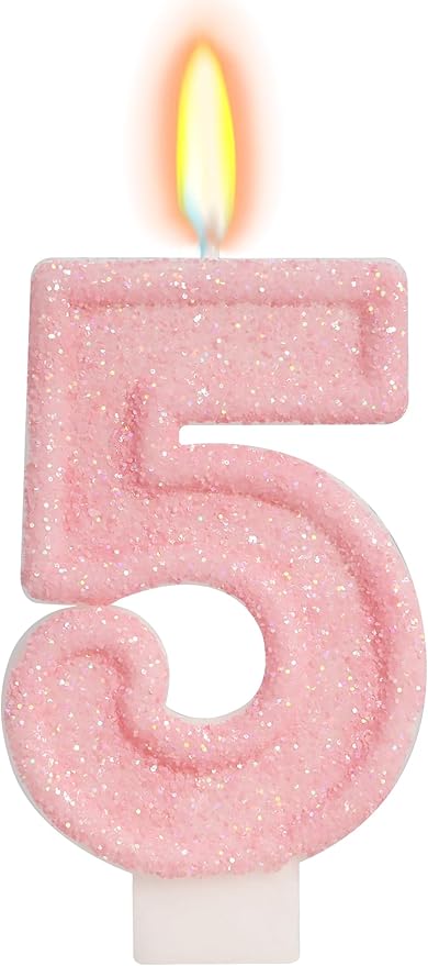Pink Birthday Candles - Number 5 Candle for 5th Birthday Decorations Girl, Pink Cake Decorations Sweet Birthday Decorations Girl