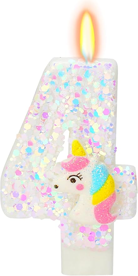 Birthday Candles for Girl - Number 4 Candle for Cake, Unicorn Party Supplies, Birthday Decorations for Cake Topper, Cartoon Theme Party Supplies