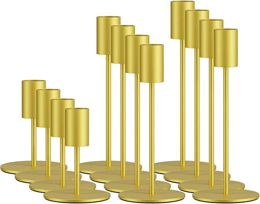 zeochyni Set of 12 Gold Taper Candle Holders Bulk Candlestick Holders, Decor Candle Stick Candle Holder for Table or Mantel Centerpiece, Wedding, Dinning, Party Home Decor