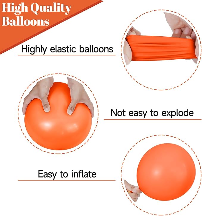 68Pcs Black and Orange Balloons, 12 inch Orange Black Latex Balloon Set with Confetti Ribbons Reusable, Fade-Resistant for Halloween, Graduation Spooky Party Decorations.
