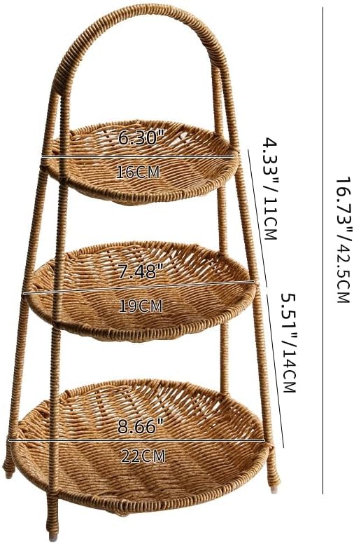 Landtom 3 Tiered Rattan Serving Stand | Serving Tray for Party | Round Wooden Platter for Cupcakes,Fruits,Dessert,Tea,Dried Fruit,Candy Or Snack (Wood 3 Tier-A)