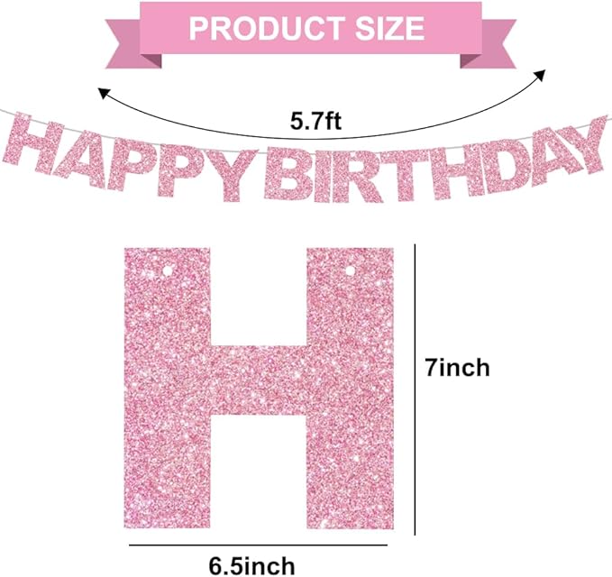 BEISHIDA Happy Birthday Banner - Pre-Strung No DIY Birthday Decorations - Happy Birthday Sign - Birthday Banner for Women, Kids - Backdrop Pink