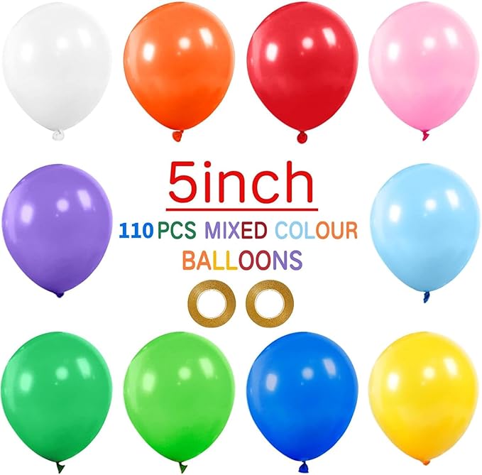 110Pcs 5 Inch Balloon Assorted Colors, Mini Latex Small Balloon, 5 Inch Latex Balloon for Party Birthday Baby Shower.(Color)
