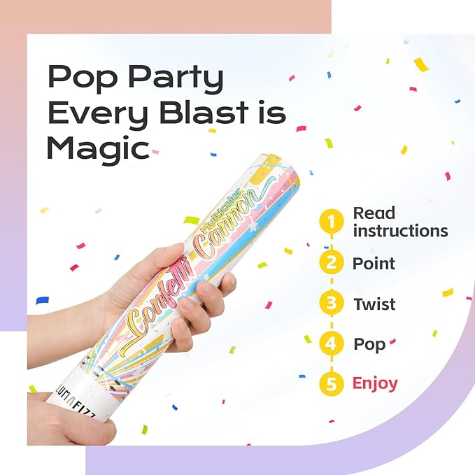 12 Inch Confetti Biodegradable [6 Pack] Confetti Cannons | Multicolor Confetti Poppers for Wedding,Birthday Party Christmas Eve and and New Year Celebration