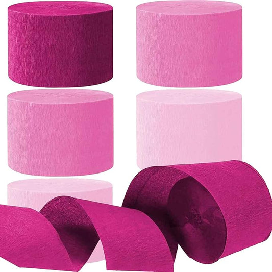 We Moment Pink Crepe Paper Streamers Party Streamer 1.8 Inch Widening 6 Rolls,Party Streamer 82 feet per roll for Birthday Wedding Pink Party Decorations
