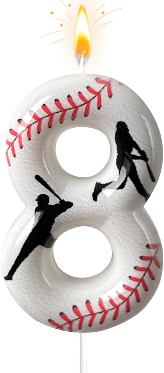 Baseball Birthday Number Candle, Number 8 Candles for Cake Topper, Ideal Birthday Parties Cake Decor, Wedding Anniversary and Other Celebrations (Candle 8)