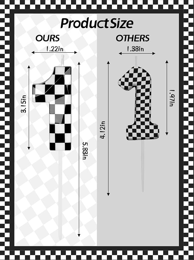 Number 1 Racing Cars Birthday Candles,2.68 Inch Black White Checkered Birthday Number Candles, Cool Racing Themed Number Candles for Boys and Girls, Kids Race Car Themed Party Decorations Supplies