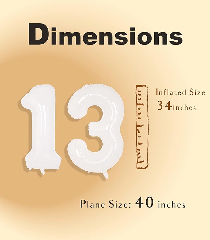 SUWEN 40 Inch White Large 13 Number Balloons Big Foil Helium Number Balloons 0-9 Giant Jumbo Happy 13th Birthday Party Decorations for Boy or Girl Huge Mylar 31 Anniversary Party Supplies