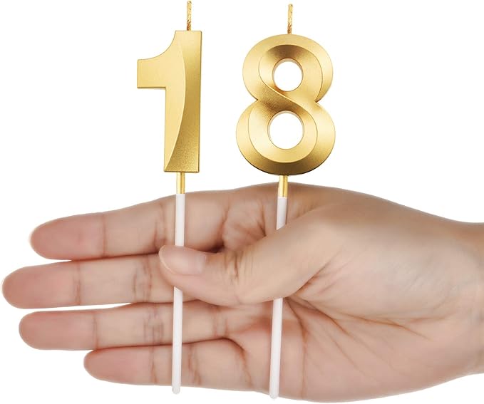 BBTO 18th Birthday Candles Number Candles Cake Topper Decoration for Birthday Wedding Anniversary Celebration Supplies(Gold)