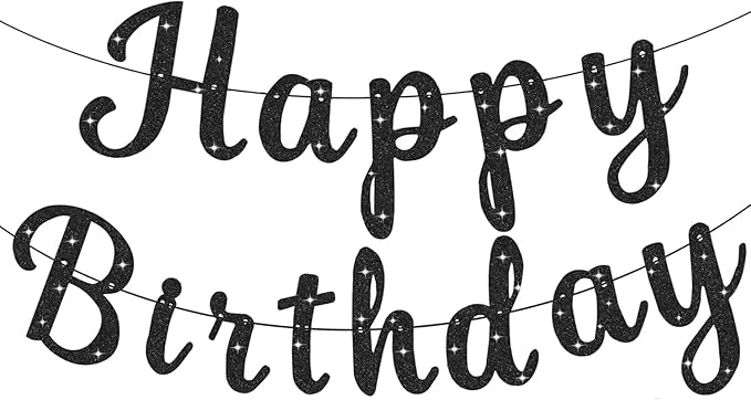 Black Happy Birthday Banner Signs Glitter Happy Birthday Sign Garlands for Women Men Birthday Party Decorations Supplies