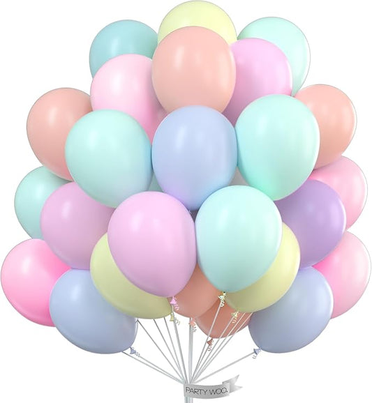 PartyWoo Pastel Balloons 66pcs 12 Inch Pastel Rainbow Latex Balloons for Baby Shower Gender Reveal Engagement Bachelorette Easter Bridal Shower Anniversary Retirement Birthday Party Decorations