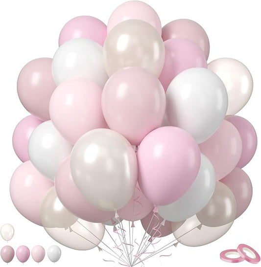 Blush Pink Balloons, 50 Pcs 12Inch Dusty Pink Pearl White Sand Latex Balloon Retro Pink Nude Cream Boho Balloons for Bridal Baby Girls Shower Boho Bachelorette Birthday Wedding Party Decorations