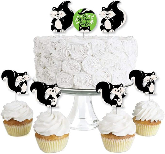 Big Dot of Happiness Little Stinker - Dessert Cupcake Toppers - Woodland Skunk Baby Shower, Birthday Party Clear Treat Picks - Set of 24