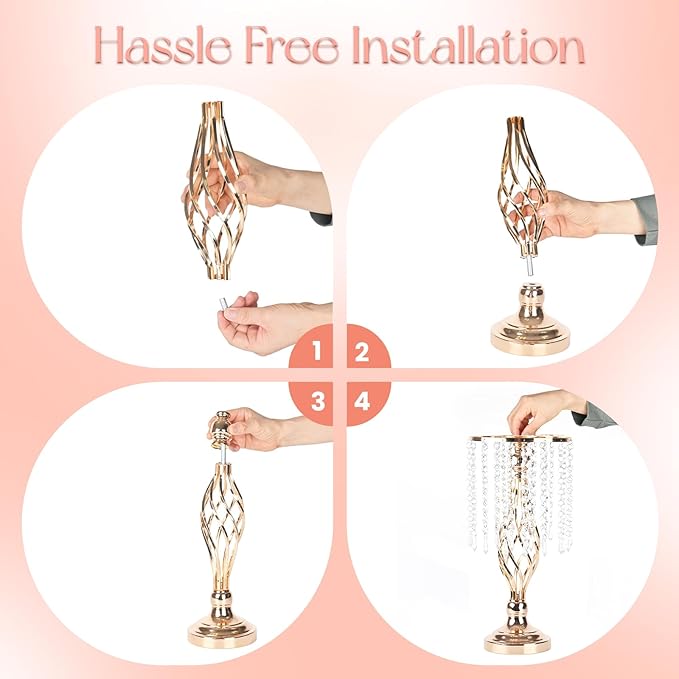 10 Pcs Crystal Flower Stand Gold Wedding Centerpieces 16.9 Inch Tall Gold Vase with Chandelier Metal Wedding Centerpiece Vase for Birthday Party Reception Festivals Party Decor (S-16.9inch)