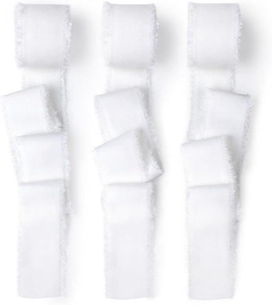 White Cotton Linen Ribbon 1.5" x 21Yds Boho Vintage Rustic Ribbon Handmade Fringe Frayed Cloth Fabric Ribbon for Gift Wrapping Wedding Invitations Bridal Bouquets DIY Crafts