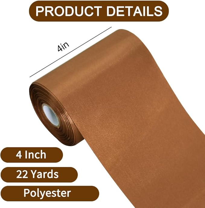 TONIFUL 4 Inch Wide Coffee Brown Solid Satin Ribbon 22yd Fabric Large Ribbon for Cutting Ceremony Grand Opening Chair Sashes Table Hair Car Bows Floral Craft Sewing Wrapping Wedding Party Decoration