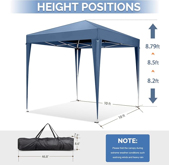 VINGLI 10x10 Pop Up Canopy Tent with Sidewalls, Outdoor Gazebo Canopy Tent, Patio Event Tents Outdoor Event Shelter for Parties (Blue)