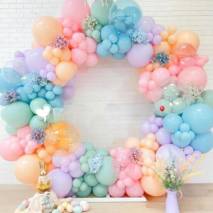 MEBAY Pastel Balloon Garland Arch Kit 146Pcs Macaron Pink Blue White Yellow Latex Balloons Different Sizes 18 12 10 5 Inch for Gender Reveal Baby Shower Wedding Birthday Party Decoration