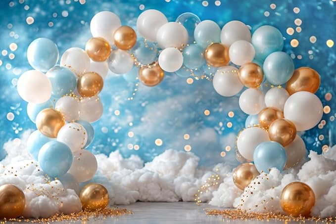 Kate Birthday Backdrops Children Kids Cake Smash Photography Backdrops Balloons Blue Sky Cloud 1st Party Decorations, 10x6.5ft