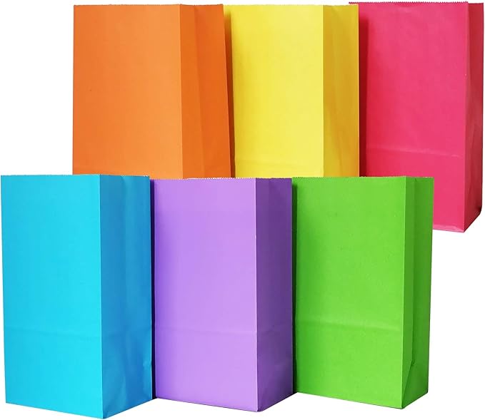 Future Life 30 pcs Solid Color Party Favor Paper Bags, 5.2 * 3.2 * 9.6 Inch, Food Safe Kraft Paper and Ink, Natural (Biodegradable), Vivid Colored, Gift Bags, Give Away Bags.