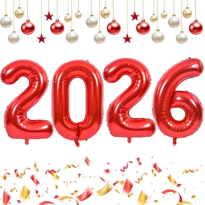 TONIFUL 2026 Graduation Balloons 42Inch Red 2026 Number Balloons Aluminum Foil Mylar Balloons for New Year Eve Graduation Decorations Class of 2026 Christmas Anniversary 2026 Grad Party Supplies