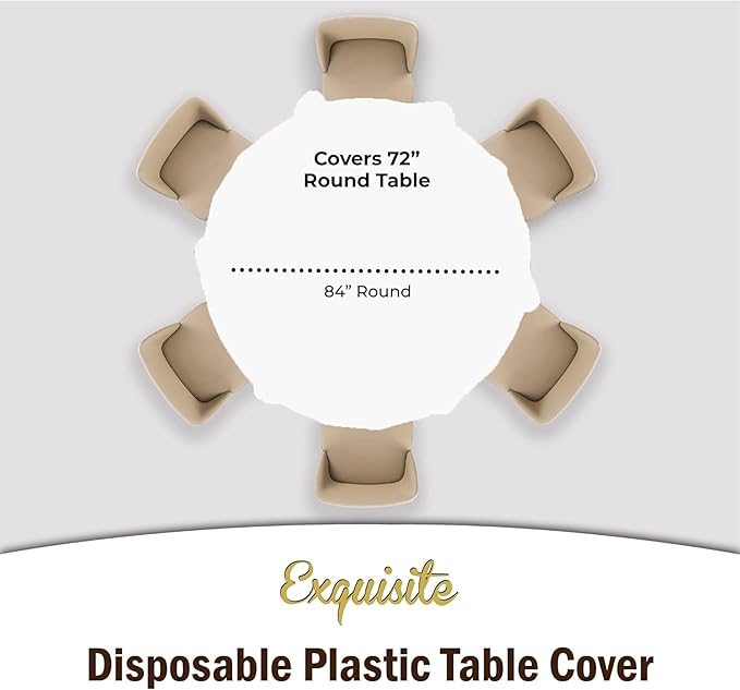 Exquisite 6-Pack Plastic Tablecloth 84 inch Round Value Pack Plastic Table Cover - White