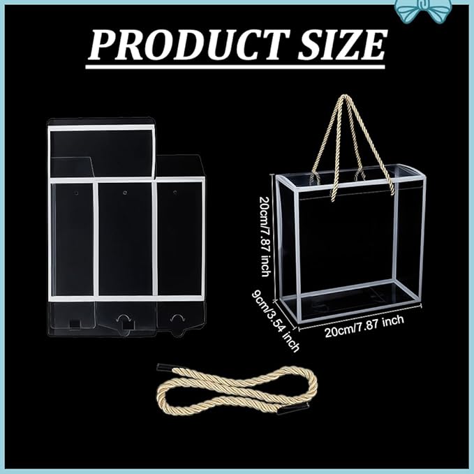 BENECREAT 10Pcs Clear Plastic Gift Box, 7.9×3.5×7.9inch Clear Favor Boxes, Treat Gift Boxes with White Border and Handle for Birthday, Party, Wedding, Halloween, Christmas Favours Packaging