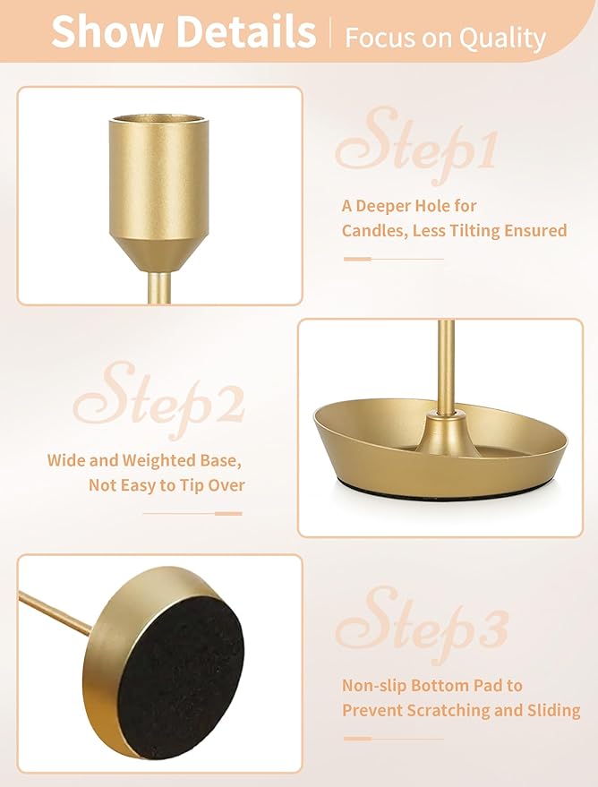 NUPTIO Taper Candle Holders for Wedding: 6 PCS Gold Matte Candles Stick Holder for Table Centerpiece - Bulk Candlestick Holders for Birthday Christmas Party Decor