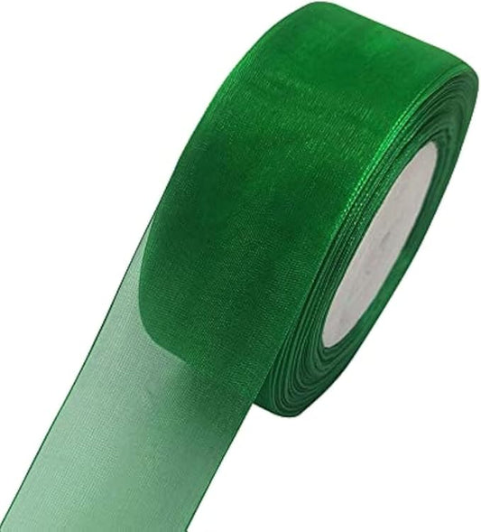 Chenkou Craft Solid Organza Ribbon 1 Roll 50 Yards Christmas Green 2" (50mm) Birthday Craft Bow Party Decoration Packing Ribbons (Green, 2"(50mm))
