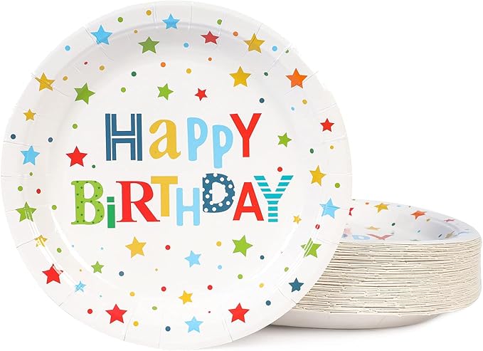 Happy Birthday Party Plates, 9inch-50pcs, Birthday Party Paper Plates, for Decorations